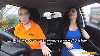 Watch Harmony Reigns and Jasmine Jae get down and dirty in Fake Driving School - Massive tits bouncing!
