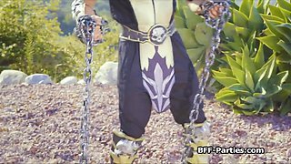 Kitana, Sonya & Mileena sharing cock in foursome