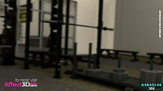 3D animated lesbians with hot outfits having sex with a sex toy in gym by Heracles3DX