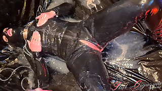 Slave slut-orgasma Celeste in latex extreme sloppy deep throat pissing squirting ogasm in slime