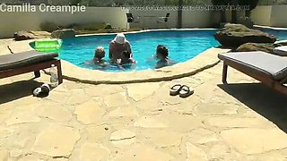 Hot British MILF Camilla Creampie in Wild Swimming Pool Orgy with Big Natural Tits