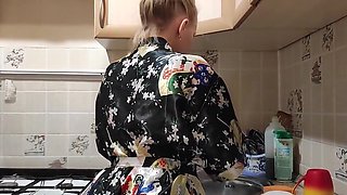 Russian Housewife Got Up Doggy Style For A Bright Fuck In The Kitchen