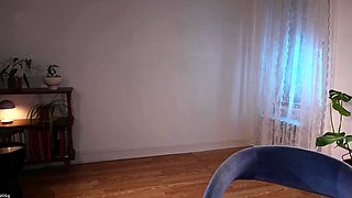 Busty redhead babe strips and masturbates