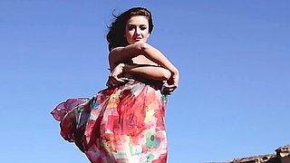 Petite body Russian model Elina Love solo striptease outdoor for Playboy