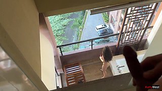 Neighbor Peep at Me Naked on the Balcony - and I Offered Him Anal Sex