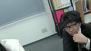 Group blowjob with office lady in crimson silk satin top ktb 024