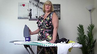 Horny Stepmom In Stockings Ironing Her Panties Takes A Break And Fingers Her Wet Pussy