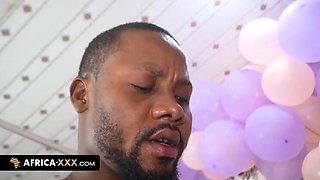 Kendra's Big Natural Tits and Ass in Threesome Blowjob with Two Black Men