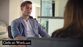 Busty Office Secretary Angel Blade Fucks Colleague Tommy Gold in Meeting Room