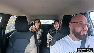 Lucky German Uber Driver Fucks Two Lesbians EmmaFox93 and Becky California in Hot Threesome