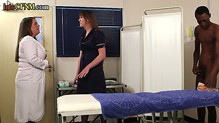 CFNM nurse ladies seduce naked BIG BLACK DICK guy in medical room