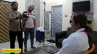 Indian Beautiful TV News Presenter fucked by director and cameraman! Indian Threesome sex