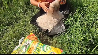 Village Granny Pee In The Field