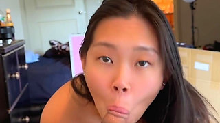 down on my knees giving a blowjob like a good asian slut HUGE CUMSHOT IN MOUTH