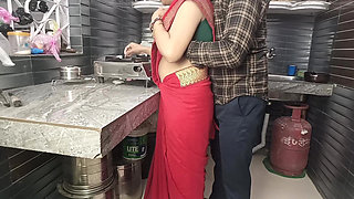 In the Kitchen, Stepbrother Fucks a Beautiful Stepsister in the Red Saree