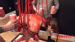 Waxed and flogged BDSM anal teen