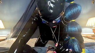 Unlocking Glorija's chastity box for some latex fun