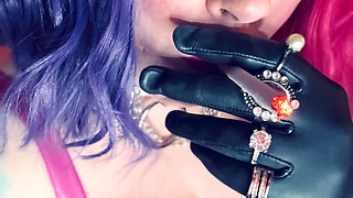 Your Sweetheart Tina Snua Smoking A Cork 100 Cigarette Wearing A Leather Dress & Gloves With Rings - Smoke