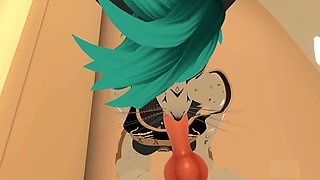 On her knees, vr, cowgirl riding