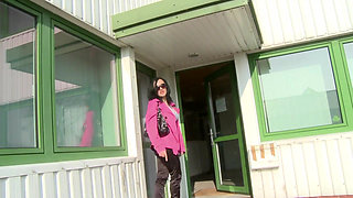 Horny brunette chick starts to suck his cock in POV fuck