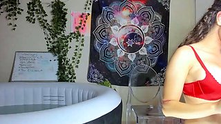 Kinky brunette wears stockings and masturbates rough