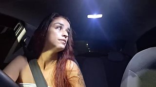 Redhead Teen Fanny Squirting in Risky Car Handjob - Public Outdoor Masturbating