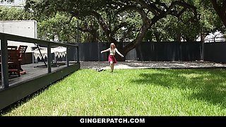 Ginger teenie Briar Rose caught sneaking in neighbor's backyard