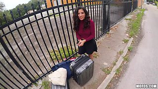 Leaving Her Baggage Behind - Sexy Spanish Latina Gabriela Lopez dicked outdoors and in car