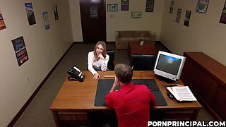 Anya Olsen the hot blonde milf stepmom gets fucked by principal Ryan Mclane in his office