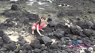 Cute Ailya Brynn has fun in the beach and reaches for cock twice - POV