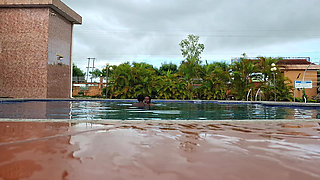 Sperm Floating in the Pool, Hard Sex in the Water, Double Orgasm