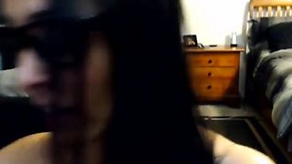Big-Titted Nerdy Cam Girl Plays with Dildo