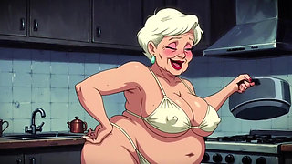 Classic Cartoon Style Nude Women in Kitchen