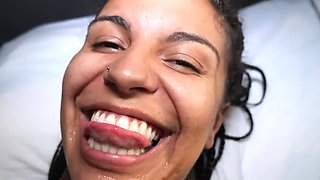 Ebony babe with tattoos is licked and fucked by a BBC