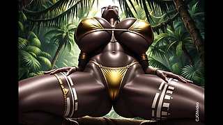 African woman sexy pose in jungle with music (Ai animation)