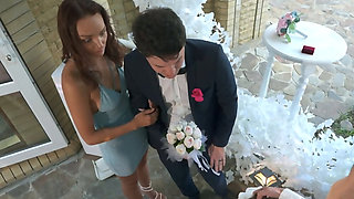 Horny bride gets her asshole stuffed by a priest at the altar