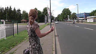German mature hitcher picked up and fucked at home