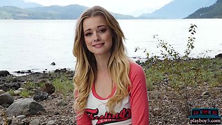 Petite blond hair babe mom from Canada outdoor