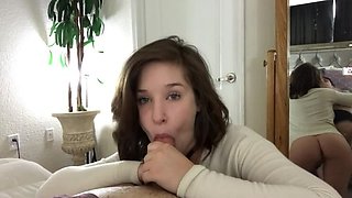 Slutty Teen Stepsister Sucks and Swallows Cum