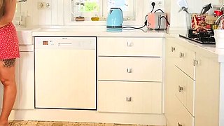 StrapOn Lesbian with big boobs fucks her blonde sexy GF