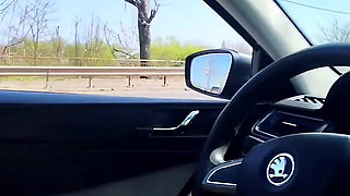 Almost caught! He jerks off in traffic in front of me, I love watching. Big cumshot! Part 1