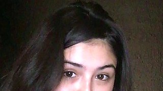 Busty curly brunette with big boobs fucks on couch