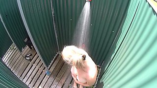 Czech Big Tits Blonde Spied in Public Shower Cabin