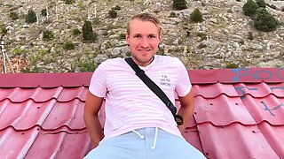 Cute teen gives bj on a rooftop - POV