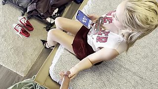 Big Tits Blonde Jessie Ames Teases Cock with Handjob in Clothes