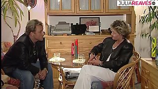 Blonde Retro Casting: Jean Pallett Finger Fucks with Huge Dildo While Lover Watches