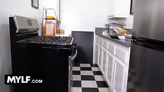 Crazy step-mama with large breasts satisfies her son-in-law and gives him the finest boobjob of his life