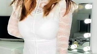 Sexy Blonde Babe With Big Boobs Strips Bra