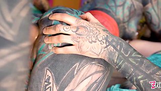 Tatted Boy's Teenie Three way Alternative Damsels Rail His Fuck-stick