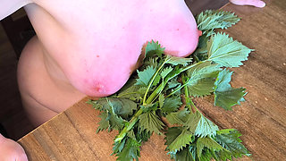 Naked tits in nettles - then hit hard
